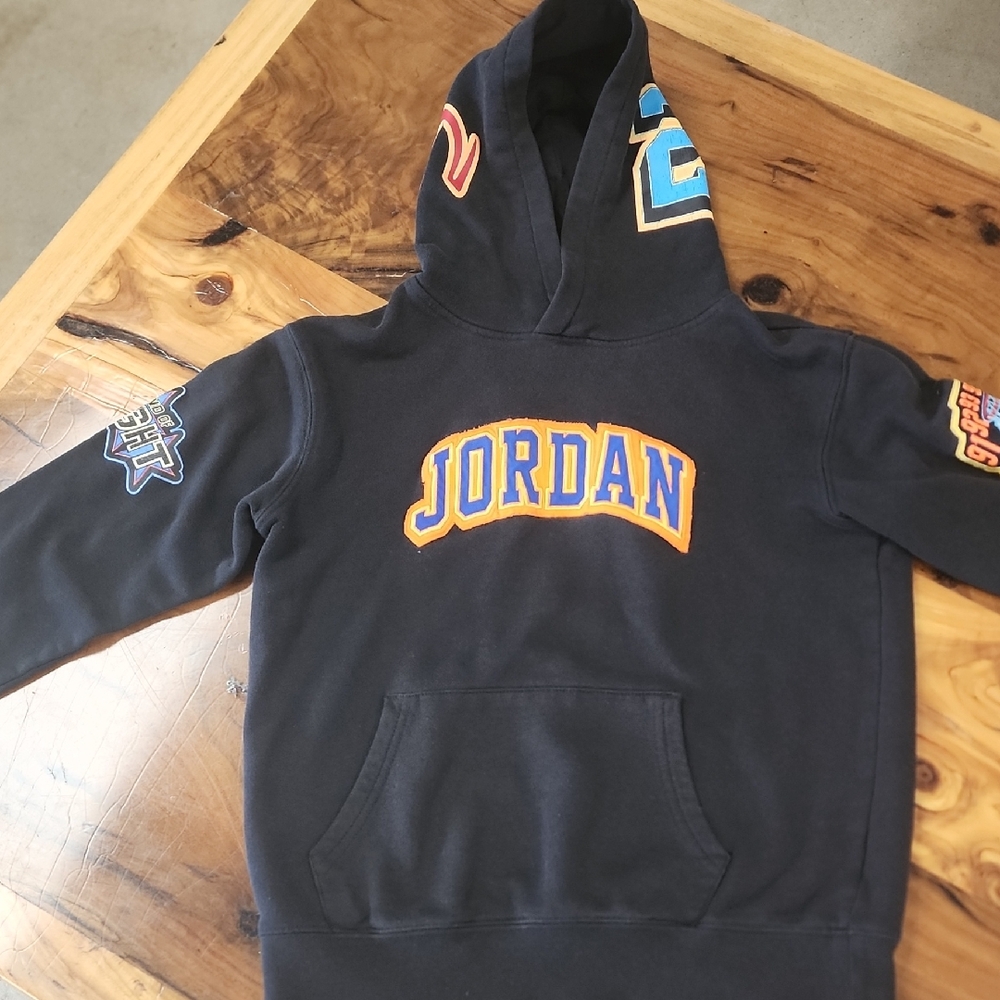 Jordan Kids Black Hoodie with Orange and Blue Accents